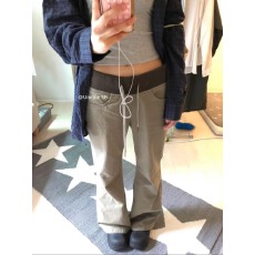 批发微喇叭拼接撞色显瘦系带百搭休闲拖地裤