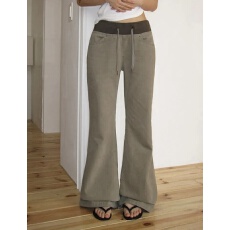 批发微喇叭拼接撞色显瘦系带百搭休闲拖地裤