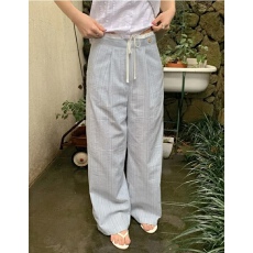 批发条纹复古通勤慵懒风系带休闲裤