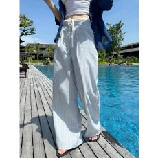 批发韩版<b class='q'>百搭</b>条纹系带休闲裤女