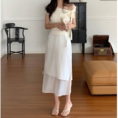 批发新款系带高腰褶皱长裙半身裙
