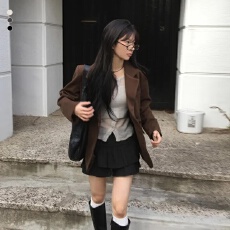 批发秋冬毛呢<b class='q'>西装外套</b>韩版宽松斜纹复古英伦风大衣