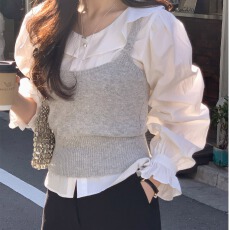 批发早秋针织吊带<b class='q'>背心</b>+<b class='q'>娃娃</b>领衬衫