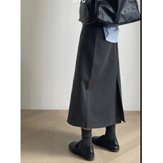 批发韩版秋冬新款后开叉西装半身<b class='q'>裙</b>配毛衣大衣的<b class='q'>裙</b>子