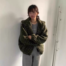批发<b class='q'>韩国</b>冬季波点连帽拉链设计摇粒绒<b class='q'>外套</b>女