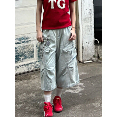 批发大码多口袋水洗做旧五分<b class='q'>牛仔</b><b class='q'>短裤</b>女美式宽松阔腿工装七分<b class='q'>短裤</b>网图