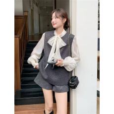 批发高级感轻奢亮片马甲系带<b class='q'>衬衫</b>短<b class='q'>裤</b>三件套女春秋2026新款ootd一整套