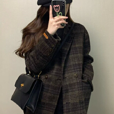 批发大量格子呢子大衣<b class='q'>女</b>2026秋冬季新款毛呢外套冬天短款好看韩系
