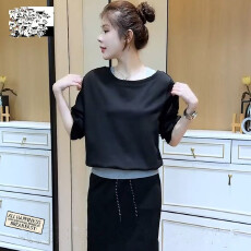 批发<b class='q'>时尚</b>套装裙女2025秋季新款洋气显瘦假两件拼接卫衣半身裙两件套潮