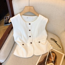 批发上实拍~老钱风<b class='q'>白色</b>西装马甲女夏季高级感背心法式西服坎肩小上衣