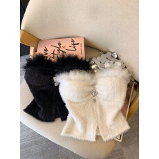 批发上实拍~小香风高级感独特别致毛绒内搭带胸垫抹胸上衣吊带背心女