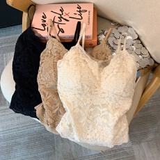 上实拍~新款气质秋冬带胸垫蕾丝V领保暖背心内搭修身显瘦打底上衣