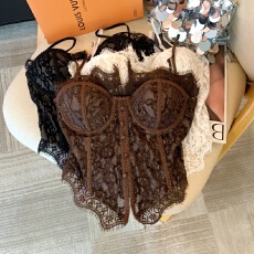 批发上实拍~蕾丝拼接性感露背吊带背心女冬季鱼骨胸衣修身纯欲风内搭