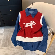 批发上实拍~红色马年提花外搭叠穿针织马甲背心2026秋<b class='q'>冬</b>圣诞绝美上衣