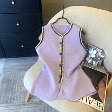 批发上实拍~外穿坎肩上衣叠穿2026春气质简约轻奢编织撞色单排扣马甲