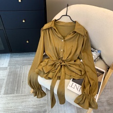 批发上实拍~爆款法式扭结polo领飘带衬衫女2026早<b class='q'>春</b>款高级感长袖上衣