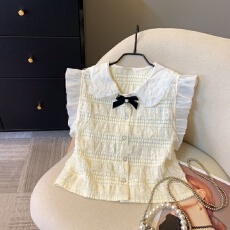 批发上实拍~小香娃娃领蕾丝<b class='q'>衬衫女</b>夏2026蝴蝶结荷叶边衬衣法式小飞袖