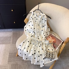 批发上实拍~雪纺波点蝴蝶结系带挂脖<b class='q'>无袖</b>背心女2026夏季气质显瘦衬衫