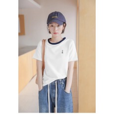 批发日系短<b class='q'>袖</b>t恤女藏青色设计感小众个子独特别致漂亮<b class='q'>半截</b><b class='q'>袖</b>针织上衣