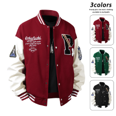 美式男士毛巾绣花棒球领夹克男女同款情侣款跨境棒球服潮流外套