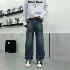 批发<b class='q'>秋</b>冬季新款牛仔裤深蓝色休闲宽松直筒牛仔裤阔腿裤