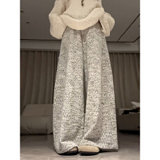 批发灰色小香风阔腿裤女秋季2025新款小个子高腰显瘦休闲慵懒风直筒裤