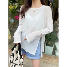 批发冰丝防晒罩衫夏薄款长袖t恤女款2026新款宽松黑色体恤不规则上衣