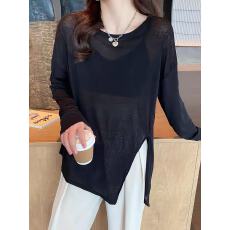 批发冰丝防晒罩衫夏薄款长袖t恤女款2026新款宽松黑色体恤不规则上衣