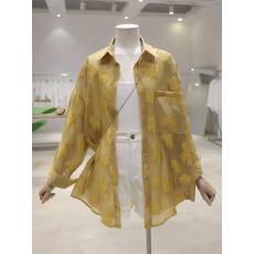 批发质感薄款立体花朵2026夏季新款宽松显瘦中长款遮臀长袖防晒衬衫女