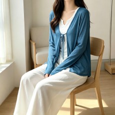 批发实拍  韩系长袖系带防晒开衫吊带阔腿裤三件套女休闲<b class='q'>宽松</b>显瘦套装