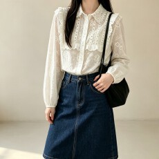 批发实拍  法式白色长袖<b class='q'>衬衫</b>女秋季蕾丝<b class='q'>衬衣</b>外套宽松学院风上衣ins