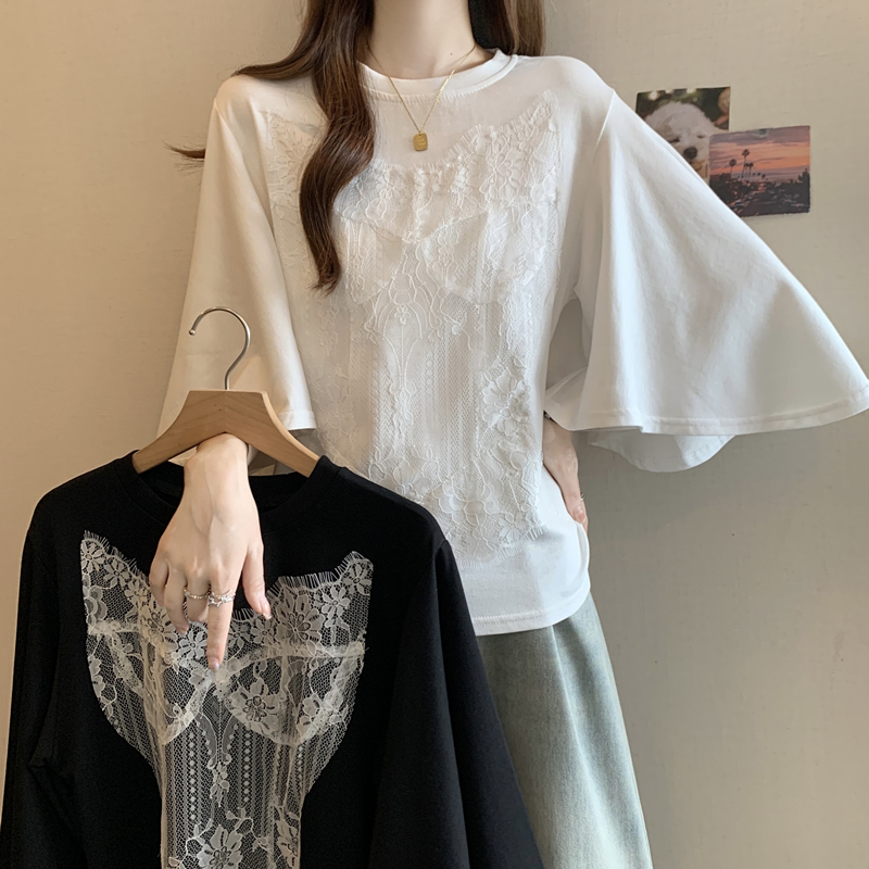 FA35891# 大码女装夏装新款宽松显瘦遮肉胖MM拼接蝙蝠袖圆领短袖T恤 服裝批發女裝批發服飾貨源