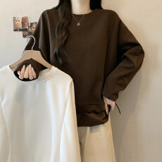 批发实拍大码女装秋冬季新款假两件长袖卫衣显瘦设计感抽绳遮肚上衣