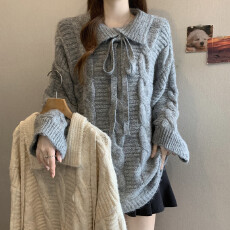 批发实拍<b class='q'>大码</b><b class='q'>女装</b>冬装麻花宽松显瘦甜美慵懒风遮肉气质减龄蝴蝶结毛衣