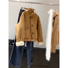 批发2025秋季欧美立领长袖双面穿毛呢夹克外套女