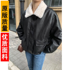 批发高级感毛毛翻领加绒PU<b class='q'>皮衣</b>机车服外套女2025冬季新款小众夹克上衣