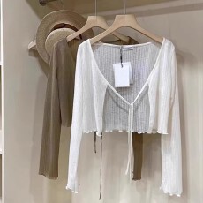 批发白色<b class='q'>针织</b>防晒开衫女夏系带小披肩吊带裙外搭罩衫冰丝外套薄纱上衣