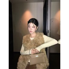 批发环保皮草皮毛一体马甲女<b class='q'>秋冬</b>叠穿毛毛马夹外套无袖背心冬