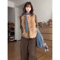 批发皮毛一体韩系休闲无袖皮草马甲2026<b class='q'>冬</b>新款宽松气质慵懒感毛毛外套