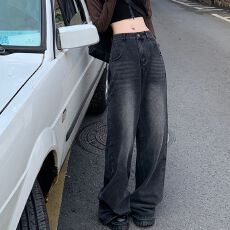 批发加绒加厚复古做旧<b class='q'>直筒</b><b class='q'>牛仔裤</b>女秋冬高腰显瘦垂感拖地裤阔腿长裤潮