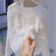 批发2025新款大码花朵钉珠镂空微透针织衫春<b class='q'>夏</b>秋时尚百搭软糯慵上衣女