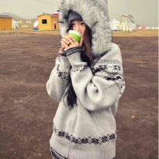 批发慵懒风费尔岛毛领连帽毛衣外套男女秋冬<b class='q'>情侣</b><b class='q'>装设</b>计感宽松针织开衫