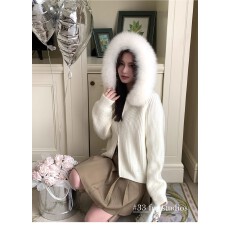 批发2025年秋冬新款狐狸毛毛领<b class='q'>针织</b>拉链<b class='q'>开衫</b>外套女短显瘦慵懒休闲百搭