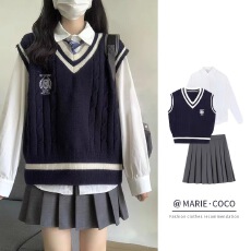 批发秋冬新款叠穿外搭2025早秋V领针织背心学院风毛衣马甲女