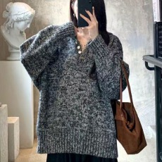 批发韩系慵懒风连帽针织毛衣女2025秋季新款百搭宽松显瘦遮肉长袖上衣