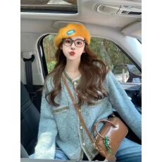 批发小香风毛衣外套女秋冬2025新款法式复古慵懒风高级感撞色针织开衫