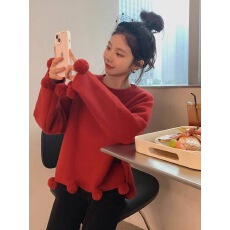 批发hizz邹邹小个子毛针织可爱加倍新年限定款球球毛衣 过年自留系列