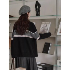 批发复古毛衣外套女2025新款韩版慵懒风设计感拼接条纹针织开衫女上衣