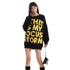 批发美式圆领字母印花毛衣秋冬<b class='q'>情侣</b><b class='q'>宽松</b>休闲复古慵懒风百搭上衣