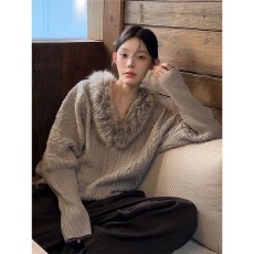 批发秋冬连帽条纹设计宽松感连帽<b class='q'>毛衣</b>高级美式慵懒针织衫外套针织